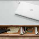 The Airia Desk from Herman Miller showing the storage close up.