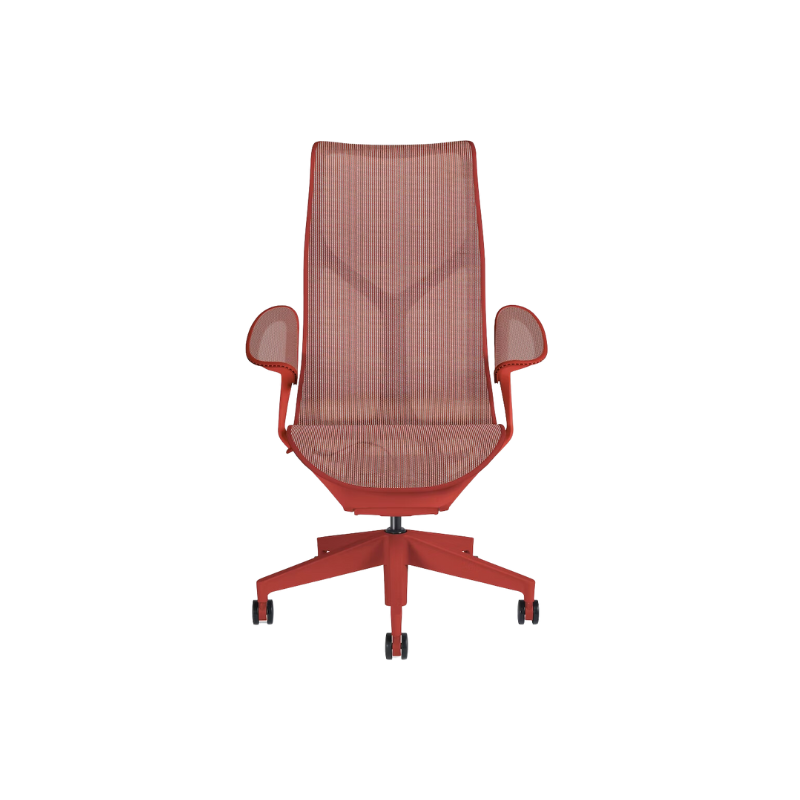 The canyon Cosm Office Chair with high back and leaf arms from Herman Miller features auto-harmonic tilt and a flexible frame.