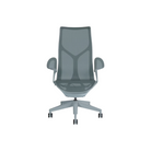 The glacier Cosm Office Chair with high back and leaf arms from Herman Miller features auto-harmonic tilt and a flexible frame.