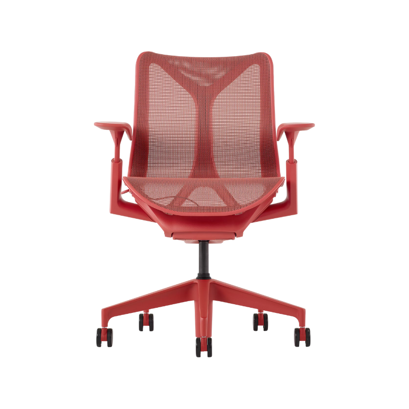 The canyon Cosm Office Chair with low back and adjustable arms from Herman Miller features auto-harmonic tilt and a flexible frame.