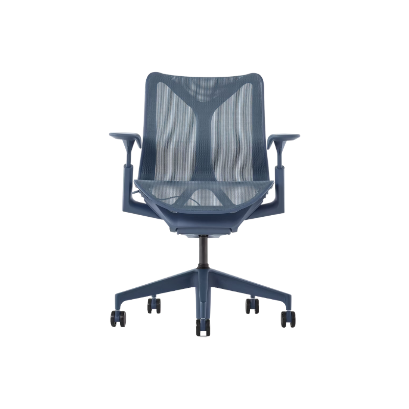 The nightfall Cosm Office Chair with low back and adjustable arms from Herman Miller features auto-harmonic tilt and a flexible frame.