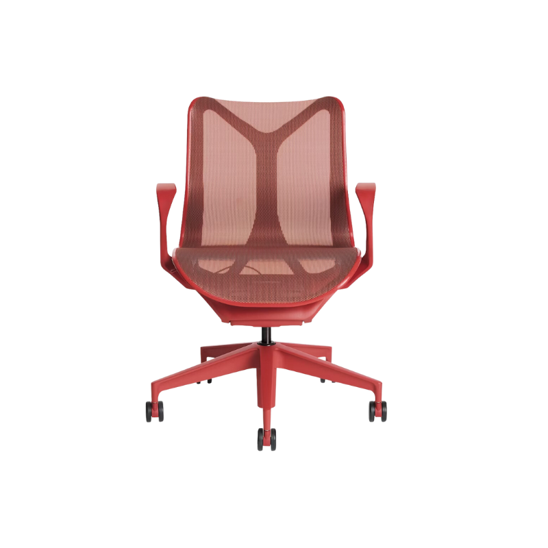 The canyon Cosm Office Chair with low back and fixed arms from Herman Miller features auto-harmonic tilt and a flexible frame.