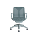 The glacier Cosm Office Chair with low back and fixed arms from Herman Miller features auto-harmonic tilt and a flexible frame.