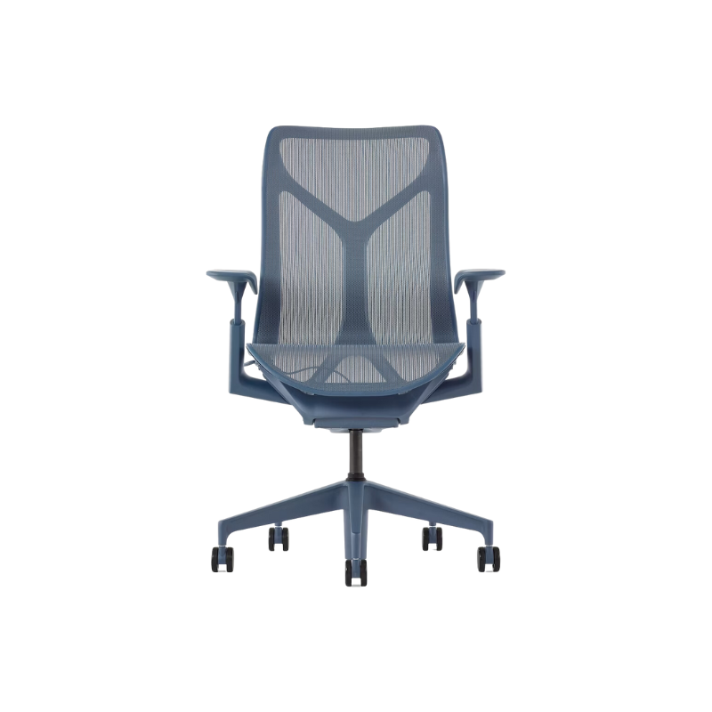 The nightfall Cosm Office Chair with mid back and adjustable arms from Herman Miller features auto-harmonic tilt and a flexible frame.