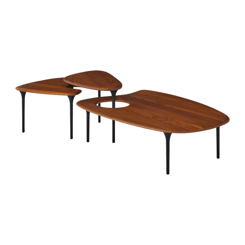 Find your flow with the Cyclade Tables, available in three distinctive organic forms that are striking when used individually or when nested in asymmetrical arrangements. Gabriel Tan found inspiration for the Cyclade Tables in shifting islands, a Pangea-like idea in which they could seamlessly come together and flow apart.