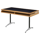 The 30 by 60 inch white oak Eames 2500 Series Executive Desk from Herman Miller with the leather inlay finish from an angle.