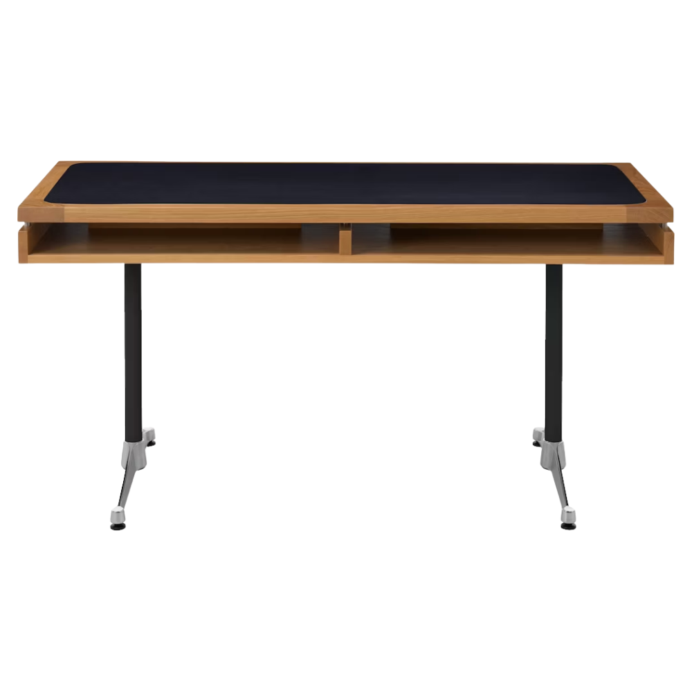 The 30 by 60 inch white oak Eames 2500 Series Executive Desk from Herman Miller with the leather inlay finish.