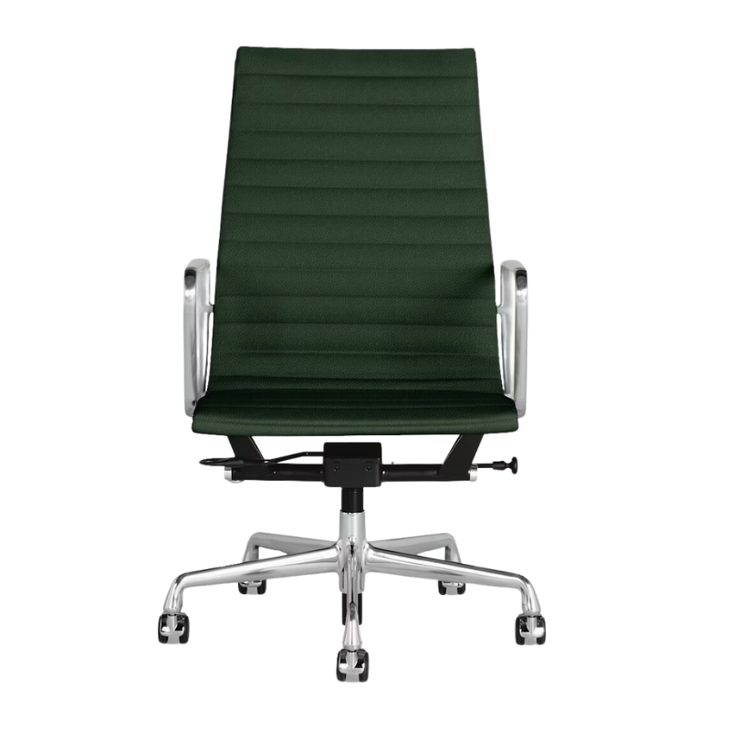 The Eames Aluminum Group Chair, Executive from Herman Miller with the holiday leather, aluminum frame and extended height.