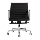 The Eames Aluminum Group Chair, Management from Herman Miller with the black leather, aluminum frame and extended height.