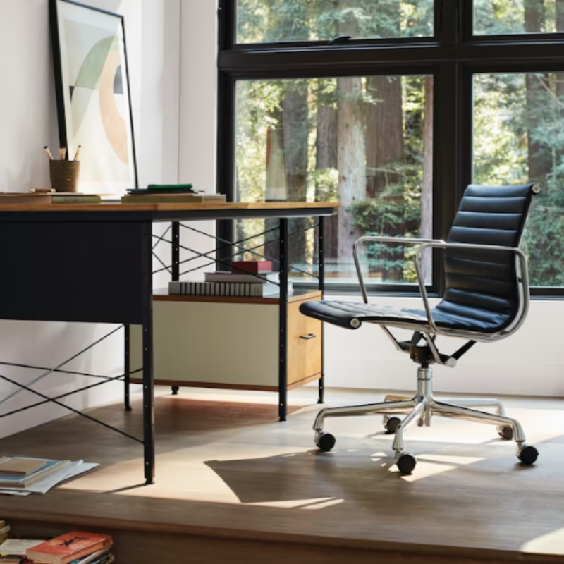 The Eames Aluminum Group Chair, Management from Herman Miller, an office chair.