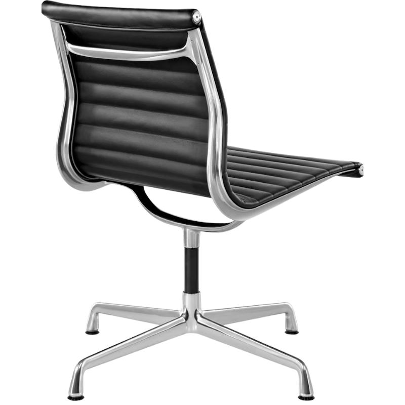 The Eames aluminum Group Side Chair from Herman Miller in black 2100 series leather from backrest.