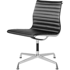 The Eames aluminum Group Side Chair from Herman Miller in black 2100 series leather from side angled.