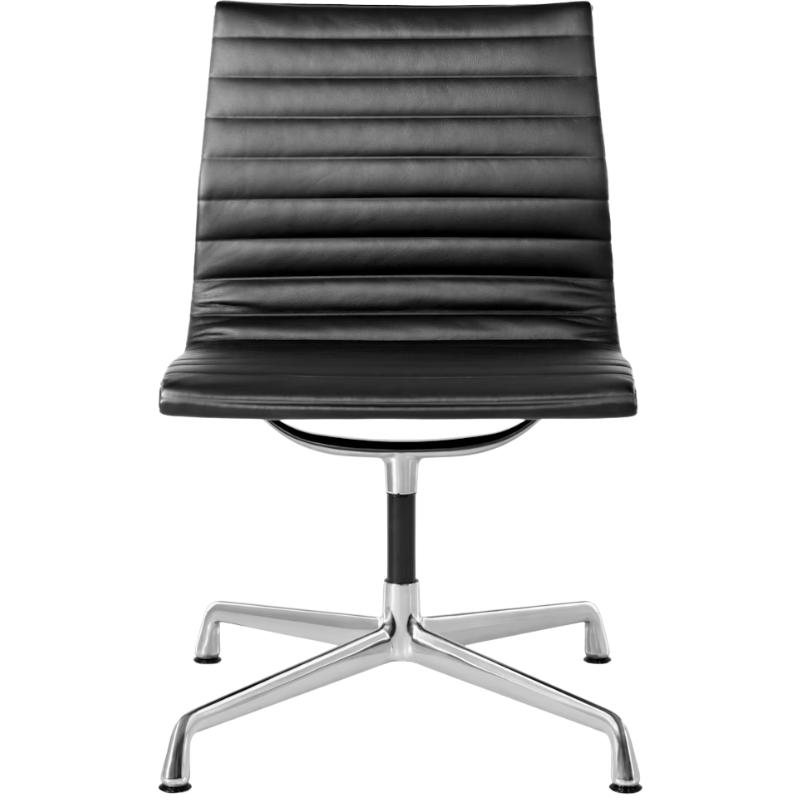 The Eames Aluminum Group Side Chair from Herman Miller in black 2100 series leather.