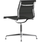 The Eames Aluminum Group Side Chair from Herman Miller in black cygnus fabric from the side angled.