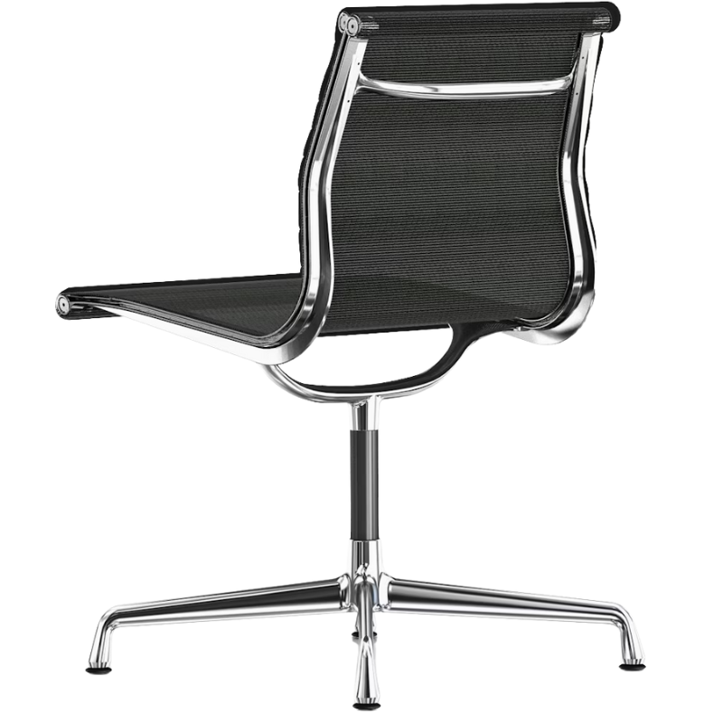 The Eames Aluminum Group Side Chair from Herman Miller in black cygnus fabric from the side angled.