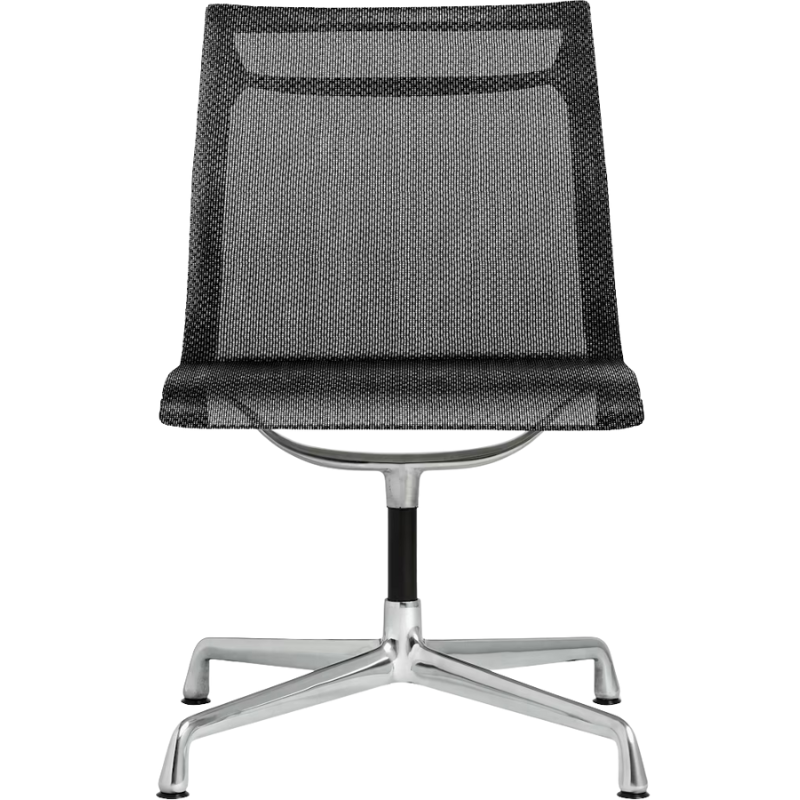 The Eames Aluminum Group Side Chair from Herman Miller in black cygnus fabric.