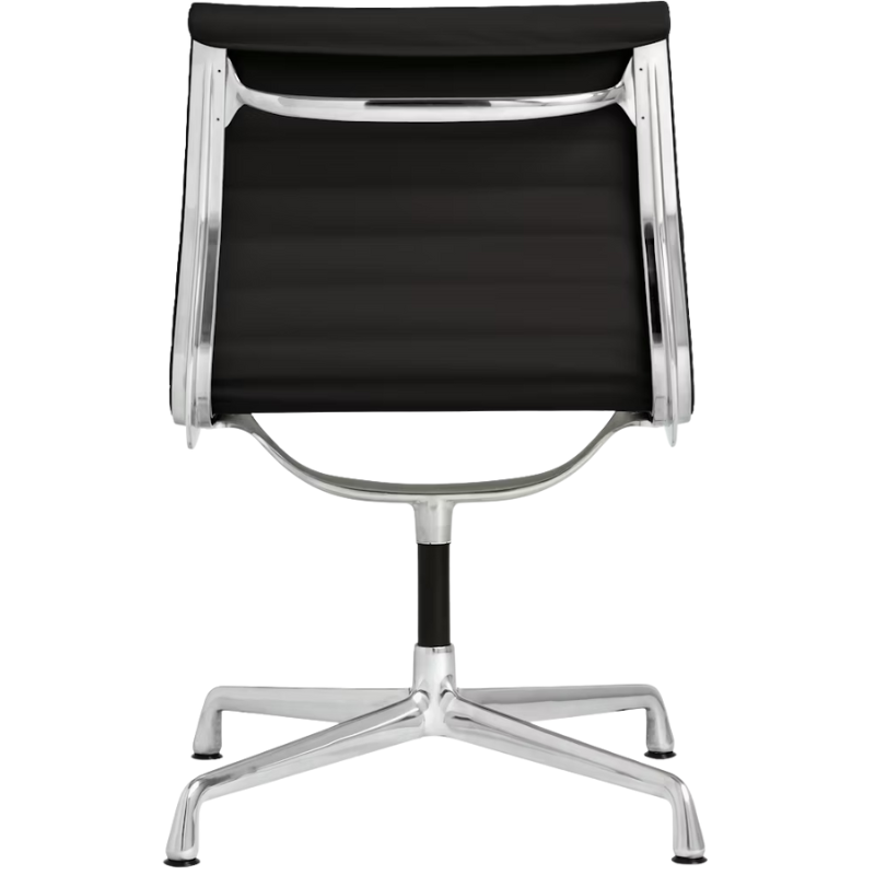 The Eames Aluminum Group Side Chair from Herman Miller in black vincenza leather from back.