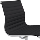 The Eames Aluminum Group Side Chair from Herman Miller in black vincenza leather from backrest.
