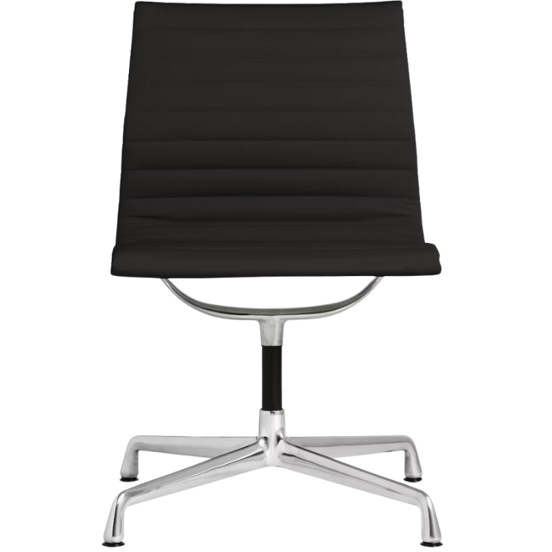 The Eames Aluminum Group Side Chair from Herman Miller in black vincenza leather.