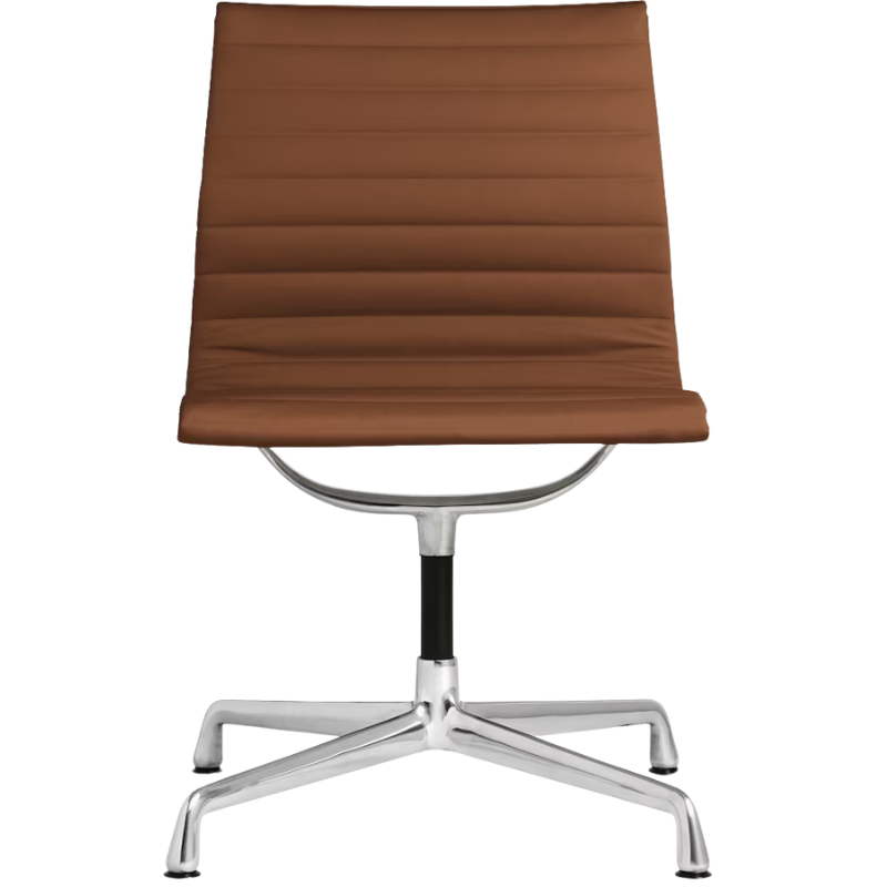 The Eames Aluminum Group Side Chair from Herman Miller in camel vincenza leather.