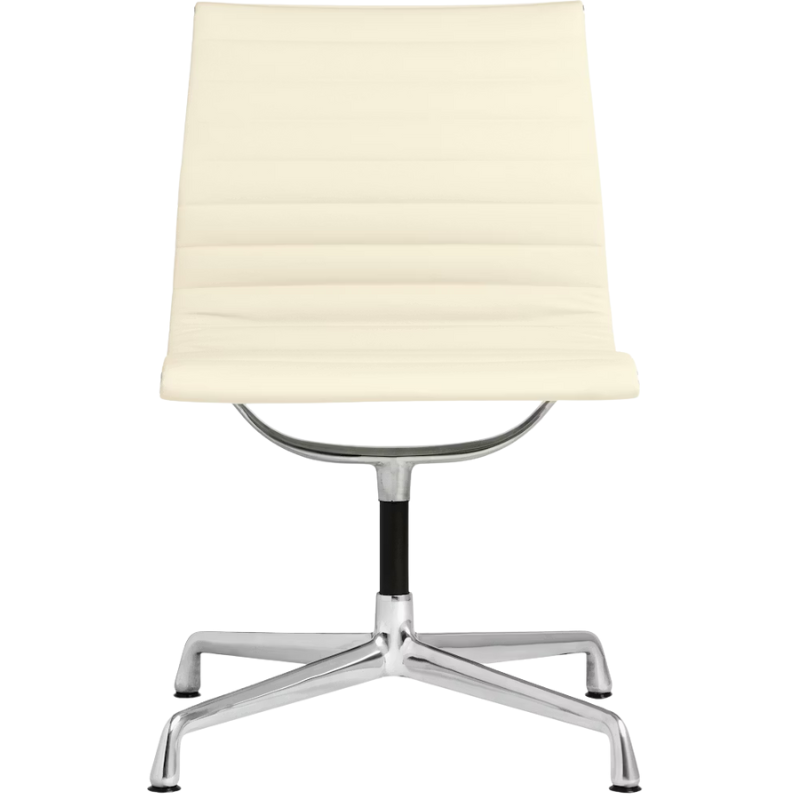 The Eames Aluminum Group Side Chair from Herman Miller in cream vincenza leather.