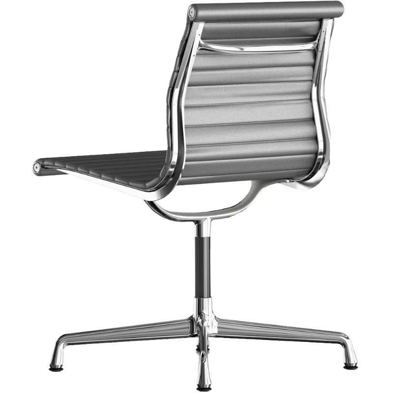 The Eames Aluminum Group Side Chair from Herman Miller in graphite 2100 series leather backrest.