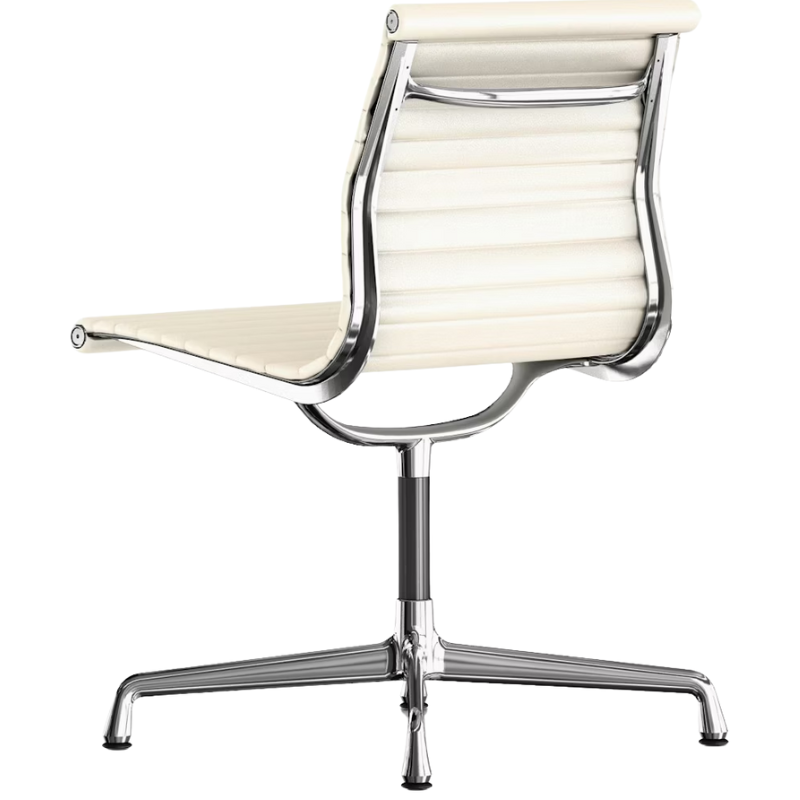 The Eames Aluminum Group Side Chair from Herman Miller in ivory 2100 series leather backrest.