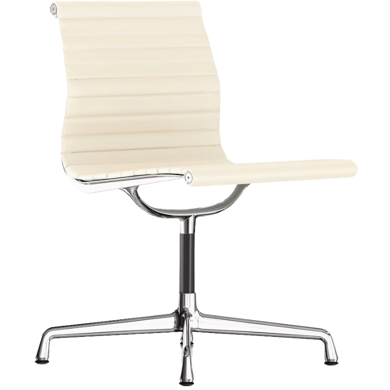 The Eames Aluminum Group Side Chair from Herman Miller in ivory 2100 series leather.