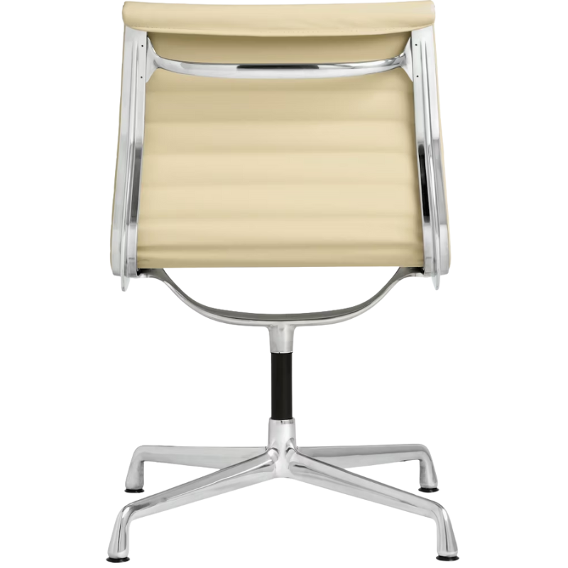 The Eames Aluminum Group Side Chair from Herman Miller in ivory vincenza leather from back.