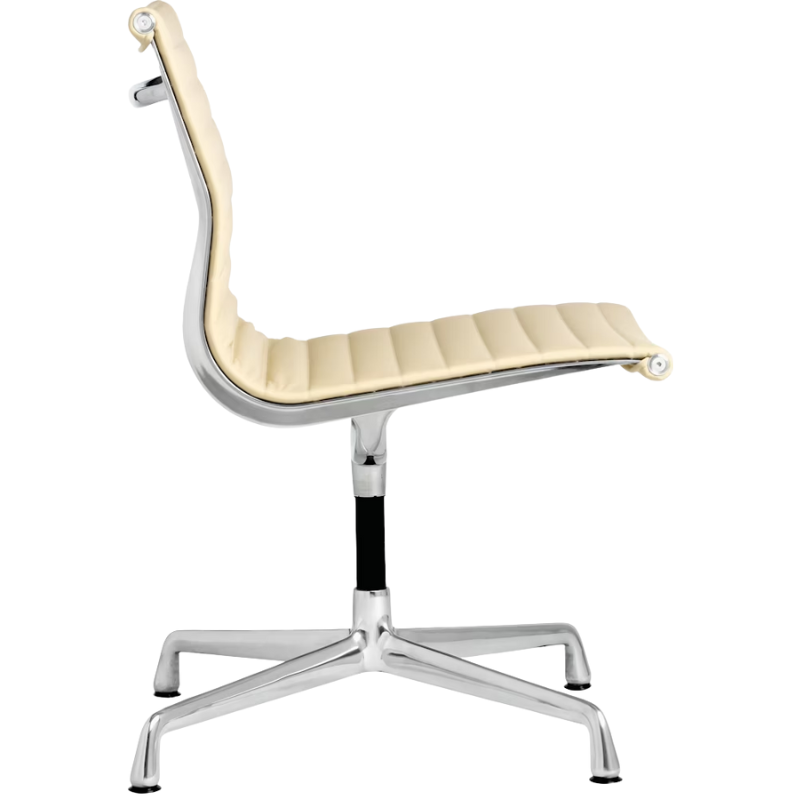 The Eames Aluminum Group Side Chair from Herman Miller in ivory vincenza leather from backrest.
