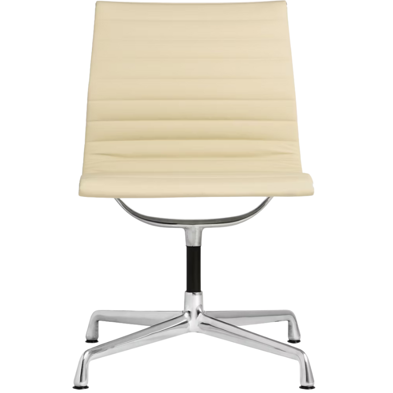 The Eames Aluminum Group Side Chair from Herman Miller in ivory vincenza leather.