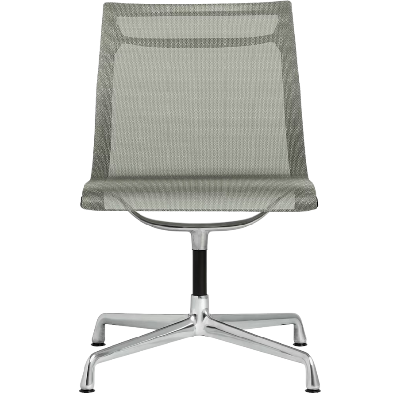 The Eames Aluminum Group Side Chair from Herman Miller in quartz cygnus fabric.