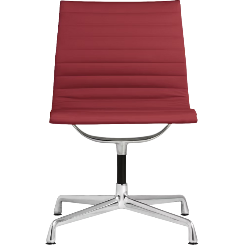 The Eames Aluminum Group Side Chair from Herman Miller in red vincenza leather.
