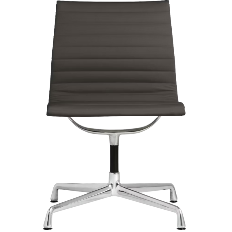 The Eames Aluminum Group Side Chair from Herman Miller in slate vincenza leather.