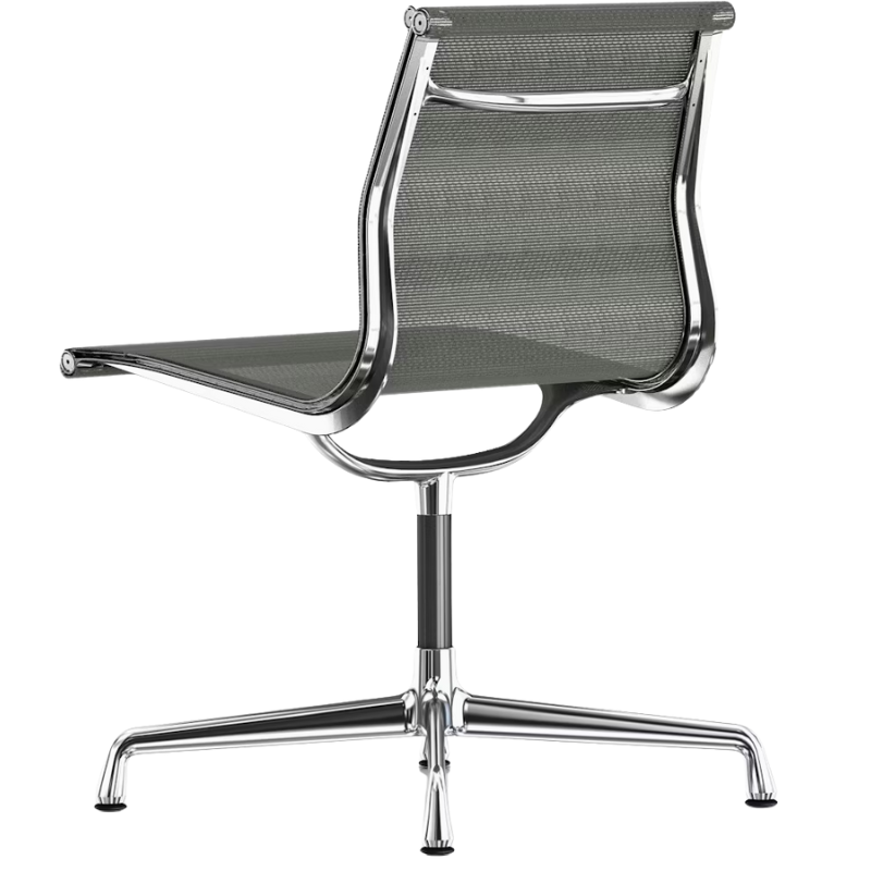 The Eames Aluminum Group Side Chair from Herman Miller in zinc cygnus fabric from the side angled.