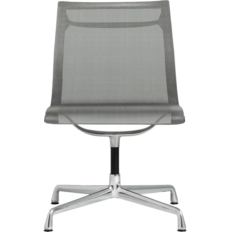 The Eames Aluminum Group Side Chair from Herman Miller in zinc cygnus fabric.