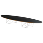 The black Eames Elliptical Table from Herman Miller at an angle.