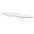 The white Eames Elliptical Table from Herman Miller at an angle.