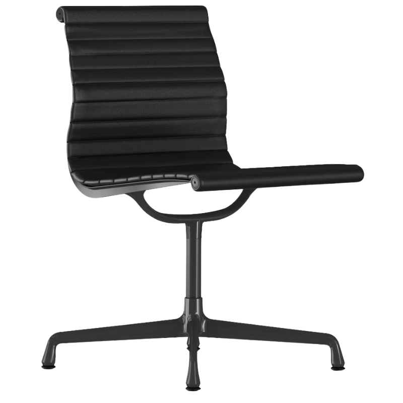 The Eames Graphite Group Side Chair from Herman Miller in black 2001 series leather.