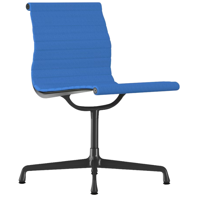 The Eames Graphite Group Side Chair from Herman Miller in cobalt blue hopsak fabric.