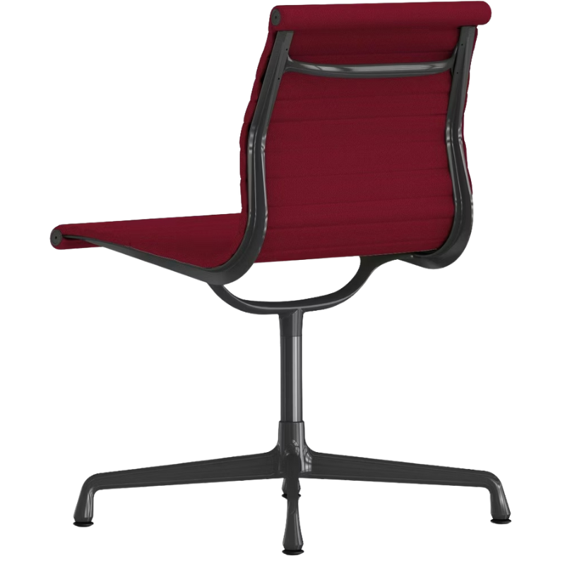 The Eames Graphite Group Side Chair from Herman Miller in dark crimson hopsak fabric backrest.
