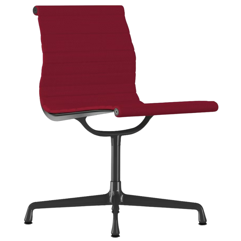 The Eames Graphite Group Side Chair from Herman Miller in dark crimson hopsak fabric.