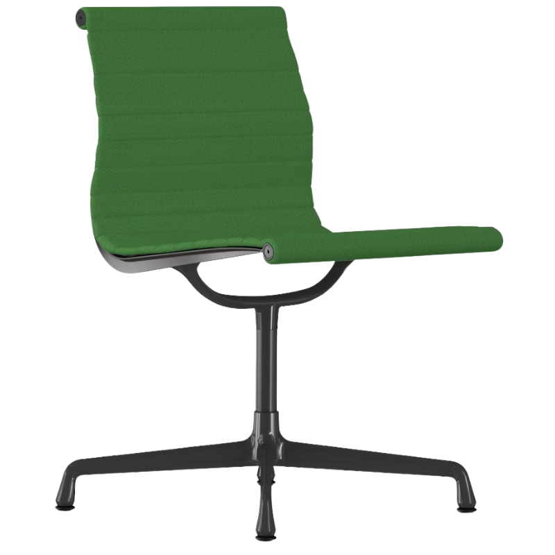 The Eames Graphite Group Side Chair from Herman Miller in dark emerald hopsak fabric.