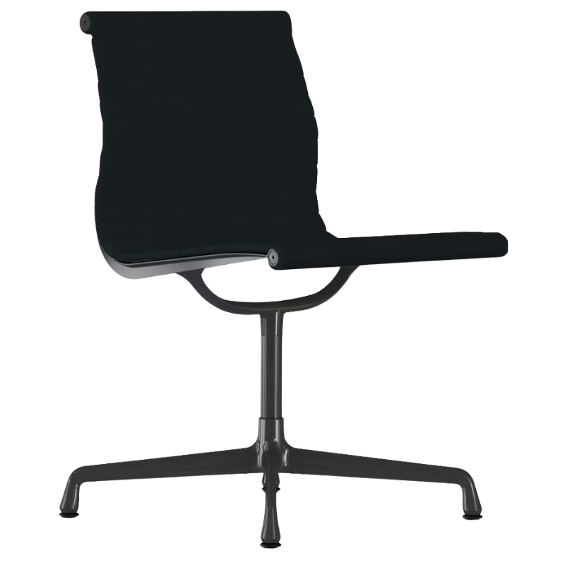 The Eames Graphite Group Side Chair from Herman Miller in dark grey blue hopsak fabric.