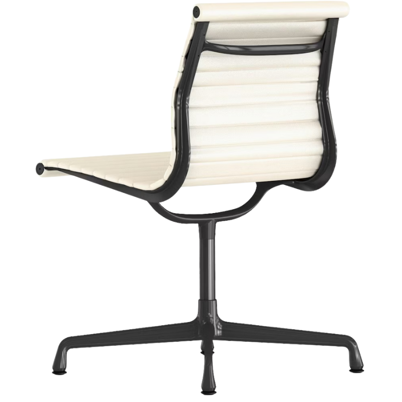 The Eames Graphite Group Side Chair from Herman Miller in ivory 2100 series leather backrest.