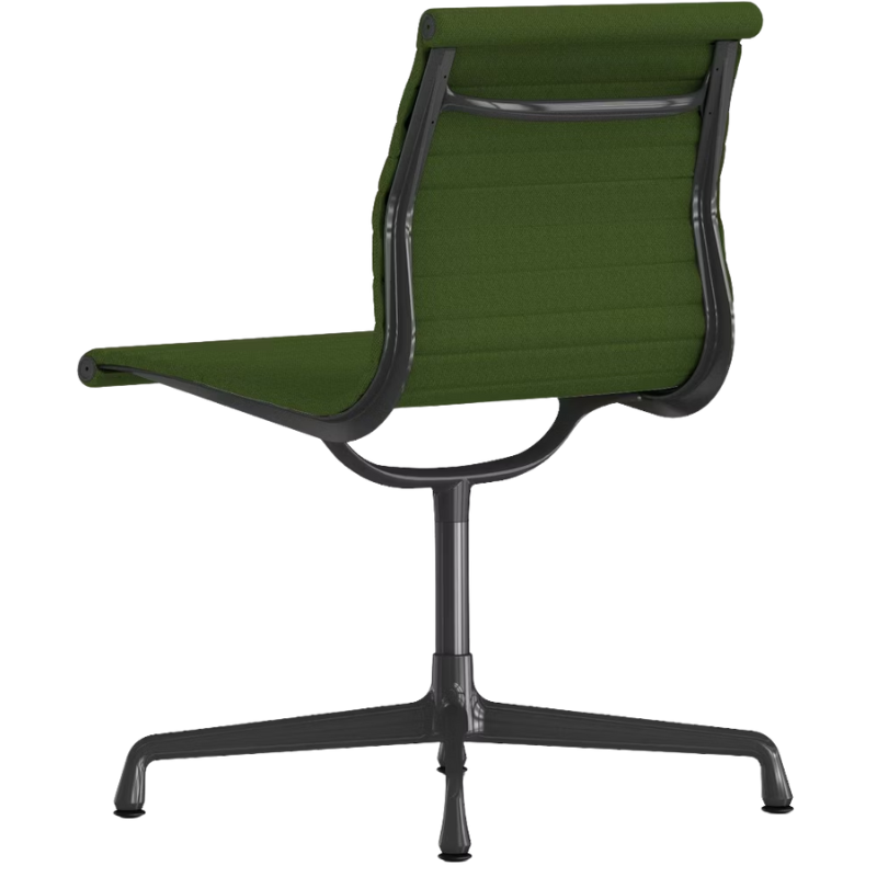 The Eames Graphite Group Side Chair from Herman Miller in dark olive green hopsak fabric backrest