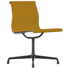 The Eames Graphite Group Side Chair from Herman Miller in dark orche hopsak fabric.