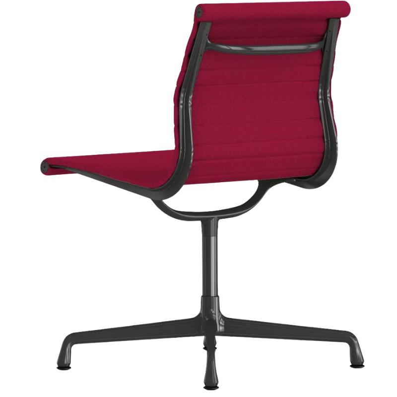 The Eames Graphite Group Side Chair from Herman Miller in dark pink hopsak fabric backrest.