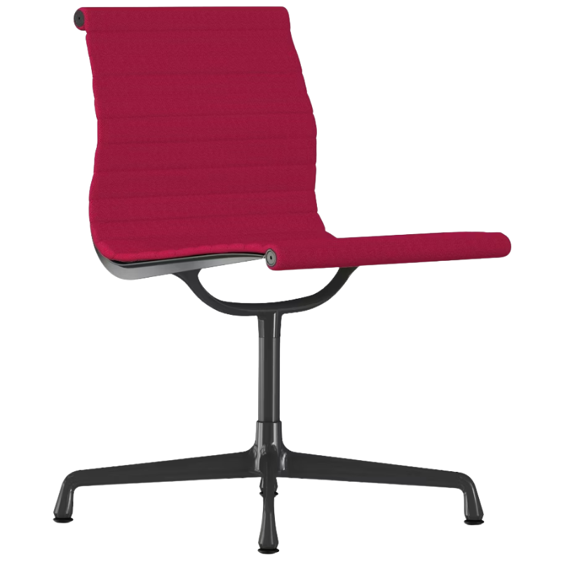 The Eames Graphite Group Side Chair from Herman Miller in dark pink hopsak fabric.