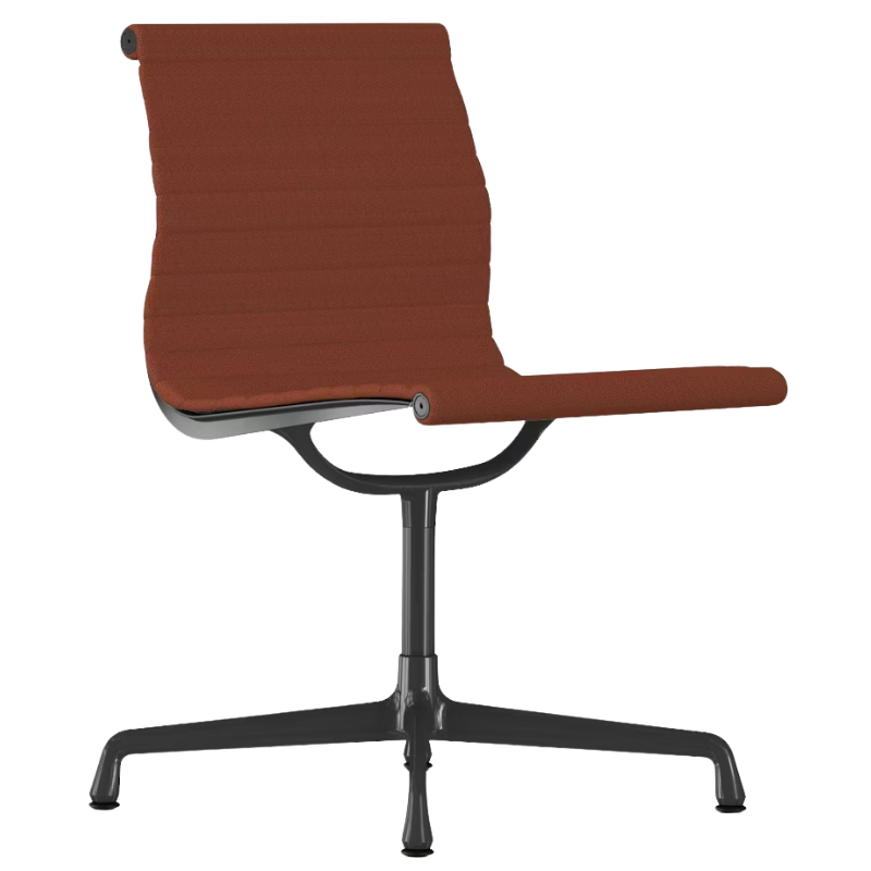 The Eames Graphite Group Side Chair from Herman Miller in terra cotta hopsak fabric.